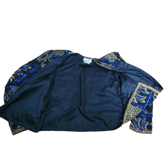 Vintage Silk Beaded Sequin Brilliante Blazer Dinner Jacket by JA Blue Black - Picture 3 of 11